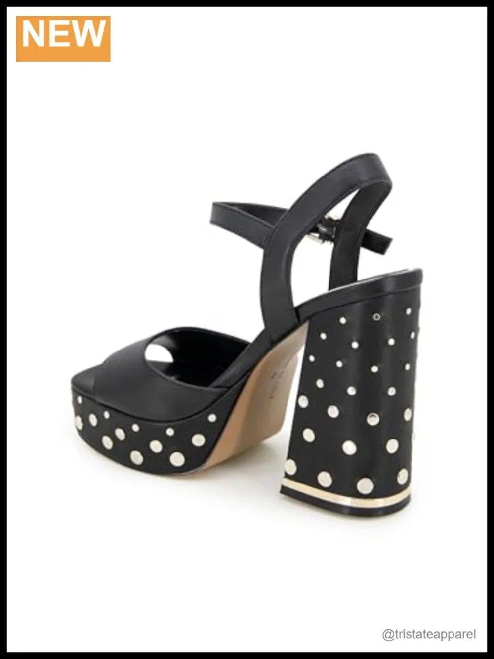 Platform Sandal Studded Heel Buckle Leather Open Toe Cushioned
